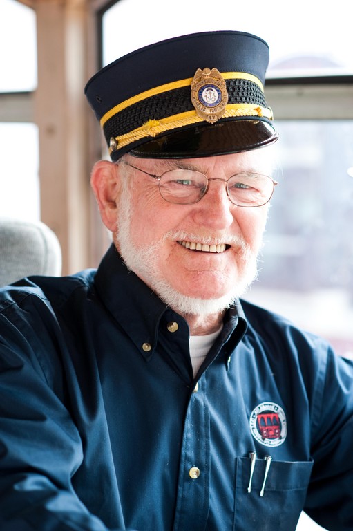 Ted Wright aboard the South County Trolley
